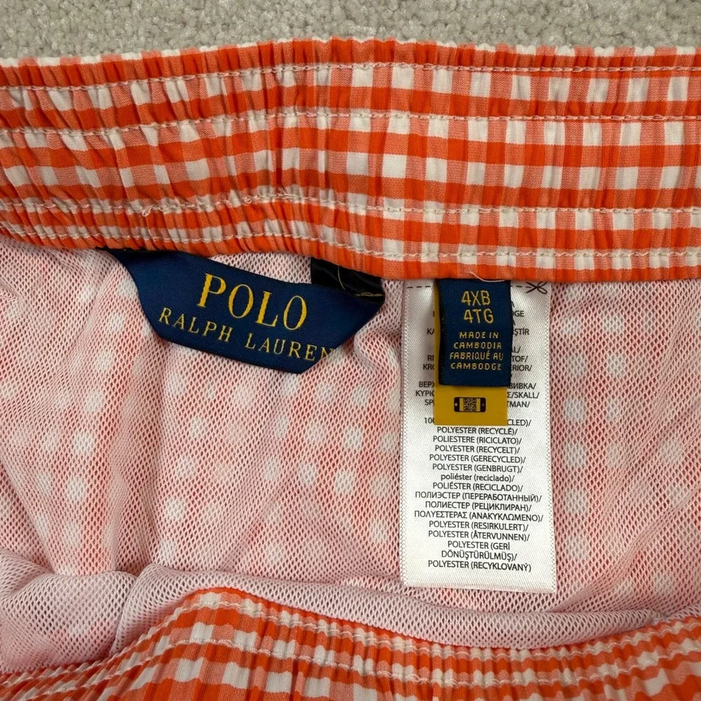 NEW Polo Ralph Lauren Swim Trunks Men 4XB Orange Gingham Check Drawstring‎